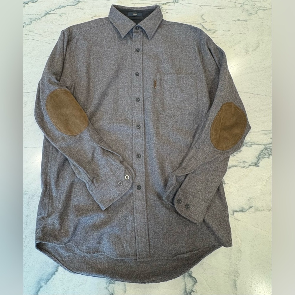 Pendleton men’s wool button down shirt suede elbow patches medium gray